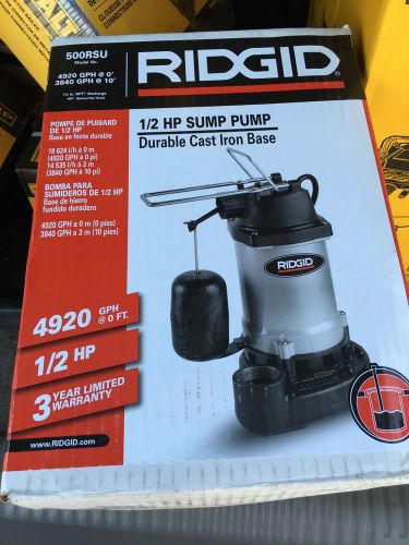 Ridgid 500rsu 1/2 hp submersible sump pump with vertical float switch for sale