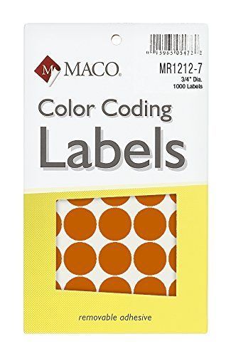 Maco maco orange round color coding labels, 3/4 inches in diameter, 1000 per box for sale