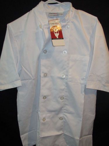 Chef Works White Unisex Chef Jacket  Short Sleeve Apron Size Small S NEW  NWT