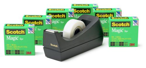 Scotch magic tape 6-roll value pack with c38 black dispenser 3/4 x 1000 inche... for sale
