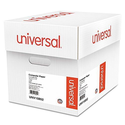 Universal green bar computer paper, 20lb, 14-7/8&#034; x 11&#034; , perforated margins, for sale