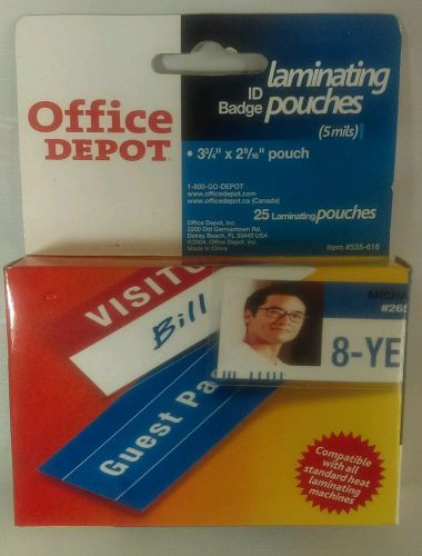 Office Depot ID Badge Laminating Pouches 3 3/4&#034; x 2 9/16&#034; (25ct.)