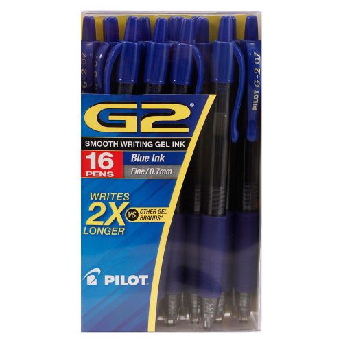 16 Pilot - G2 07 Gel Roller Ball Retractable Fine Blue Ink Pens