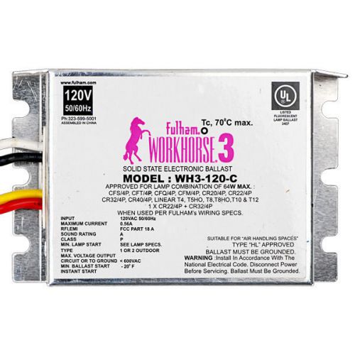 Fulham wh3-120-c instant start electronic fluorescent work horse ballast for sale