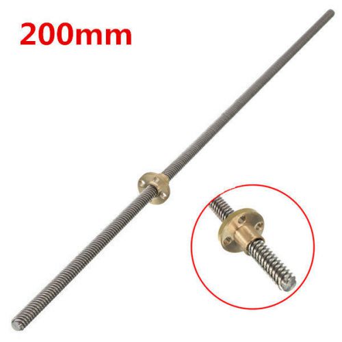 T8 200mm lead screw 8mm thread lead screw 2mm pitch lead screw with brass nut for sale