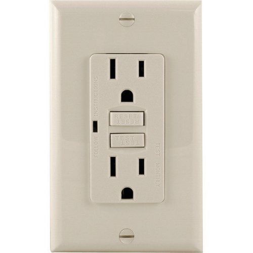 GE 17819 Ground Fault Receptacle w/Wall Plate - Light Almond