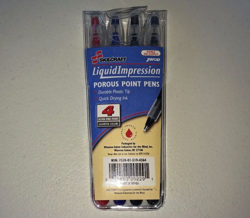 SKILCRAFT Liquid Impression 4-Pack Porous Point Pens Red Blue Black Ultra Fine