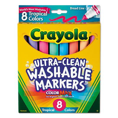 Washable Markers, Conical Point, Tropical Colors, 8/Set, Sold as 1 Set