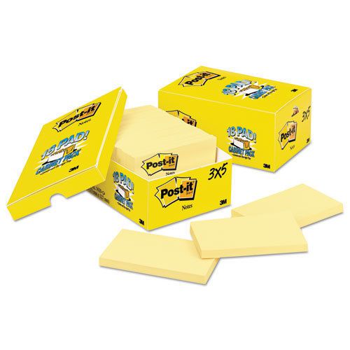 Original Pads in Canary Yellow, Cabinet Pack, 3 x 5, 90-Sheet, 18/Pack