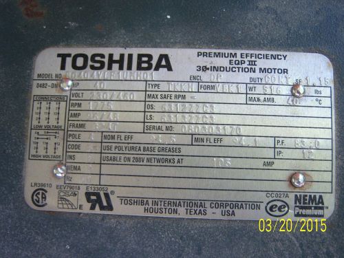 TOSHIBA 40 HP HIGH EFFCIENCY INDUCTION MOTOR
