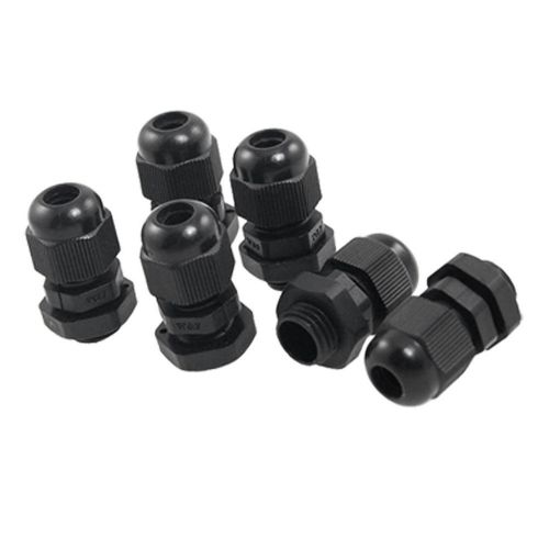 6 pcs black plastic waterproof connectors pg7 cable glands gy for sale