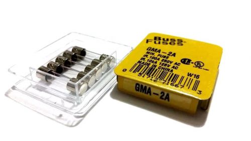 Lot of 5 gma-2a buss bussmann fuses 2a 250v 5mm x 20mm fast blow for sale