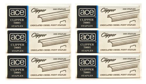 6 Boxes ACE CLIPPER #70001 STAPLES 5000 Ct. - Undulated Chisel Pt. for #702