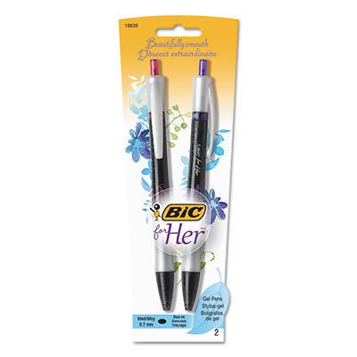 For Her Retractable Gel Pen, .7mm, Medium, Black Ink, 2/Pack RFHRP21BK