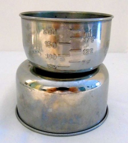 Two vintage metal measuring bowls/cups, restaurant quality for sale