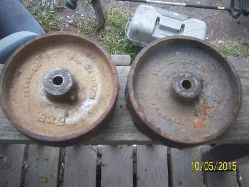 Industrial factory pallet/jack/cart  cast iron 8x2 wheels set of (2)  vintage for sale