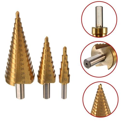 3pcs hss step titanium cone drill hole cutter bit tool 4-12mm 4-20mm 4-32mm ab for sale