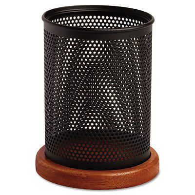 Distinctions Metal and Wood Pencil Cup, 3 1/2 dia. x 4 1/2, Black/Cherry, 1 Each