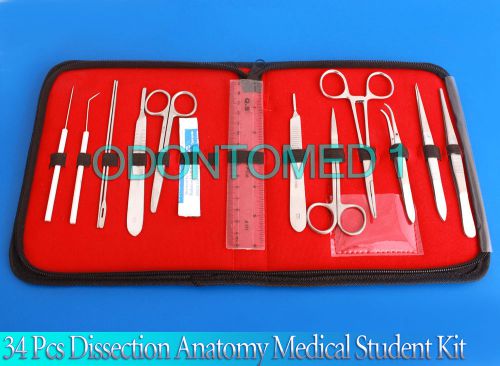 34 PCS DISSECTION DISSECTION ANATOMY MEDICAL STUDENT KIT+SCALPEL BLADES #15,#21
