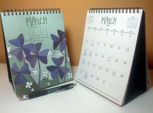 2016 Illustrated Flower Desk CALENDAR/Planner, Page-A-Month Desk Easel, 6 x 7.5&#034;