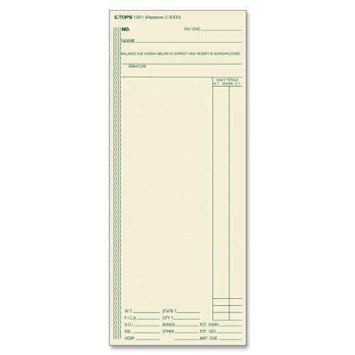 Tops time cards, weekly, 1-sided, 3-3/8&#034; x 8-1/4&#034;, manila, green print, new for sale