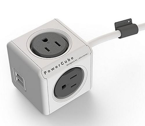 Allocacoc powercube dual usb port with 4 outlets 10ft extension cord  (grey) for sale