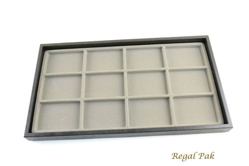 Black full size tray with gray flocked plastic tray liner (12-section) for sale