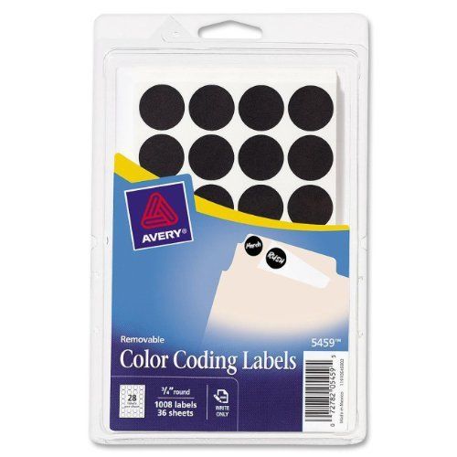 Avery self-adhesive removable labels, 0.75 inch diameter, black, 1,008 per pack for sale