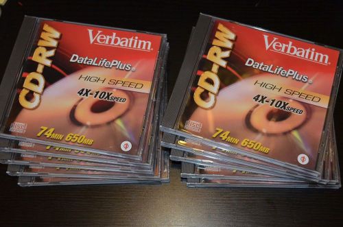 15 Verbatim DataLife Plus CD-RW Rewritable 650MB 4X-10x Speed