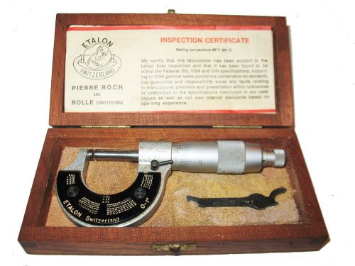 Etalon micrometer 0-1&#034;, .0001, swiss w/ wood case &amp; instructions for sale
