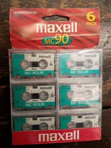 Lot of 6 New Maxell MC90 Microcassette Tapes for answering or dictation machine.