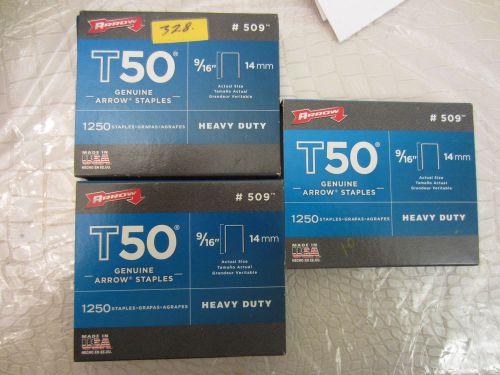 3 Box of 1250 #509 Arrow Staples 9/16&#034; 14mm For T50 Manual &amp; Electric   23 # 328