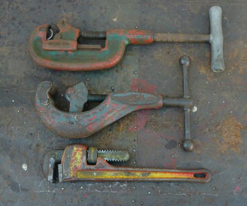 Plumbing Tool lot RIDGID No. 2A &amp; REED PC2 &#034;Power&#034; Cutter + 14&#034; Pipe Wrench