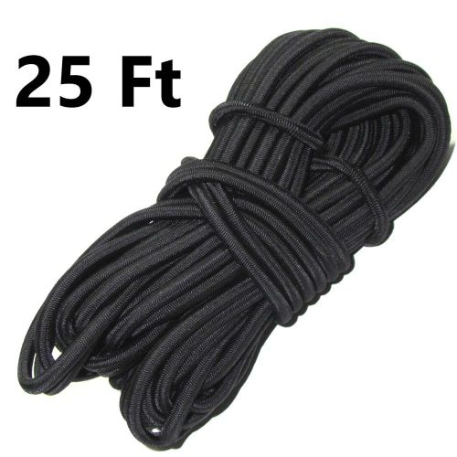 25ft 1/4&#034; black bungee cord marine grade heavy duty shock rope tie down stretch for sale