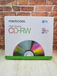 Memorex High Spd CD-RW 12X 700 MB 80 Min Rewritable CD&#039;S Jewel Cases 5 PK