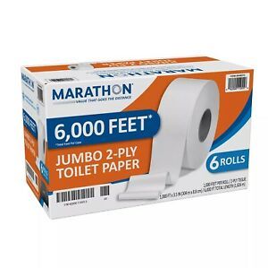 Marathon Jumbo Roll Bathroom Tissue, Septic 2 Ply, White, 3 1/2&#034; x 1000&#039; 6ct