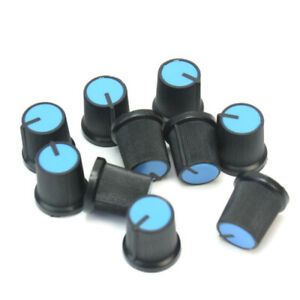 10pcs Blue Face Plastic Knob Cap for Rotary Taper Potentiometer 6mm Hole Dia