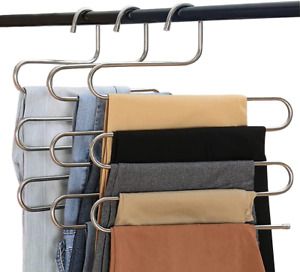 S Type Clothes Pants Hangers Stainless Steel Space Saving Hangers 5 Layers...