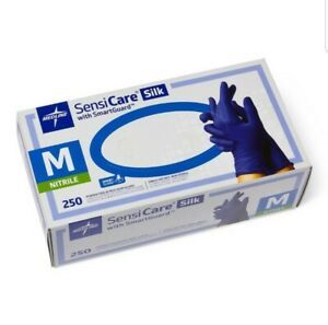 Medline SensiCare silk Medium Blue Exam Grade Powder-Free Nitrile Gloves 250 Ct