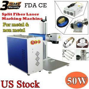 50W 110V Split Fiber Laser Marking Engraving Machine Rotary Axis Include USA