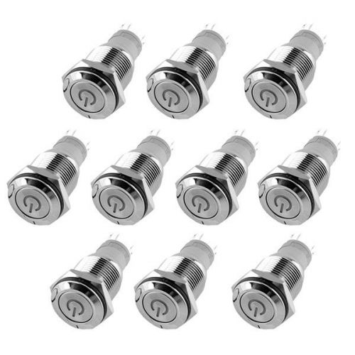 Red LED Power Logo Push Button Switch 16mm Self Latching For Car DIY 10pcs