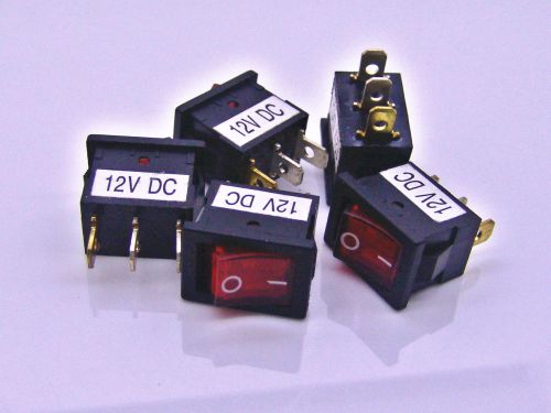 5Pcs Universal ON/OFF 12V Red Lighted Rectangular Rocker Toggle Switch
