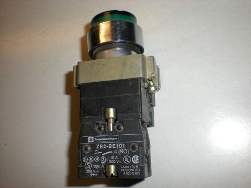 Telemecanique Model ZB2-BE101 Lighted  Momentary Switch - (1) NO - Green Lens