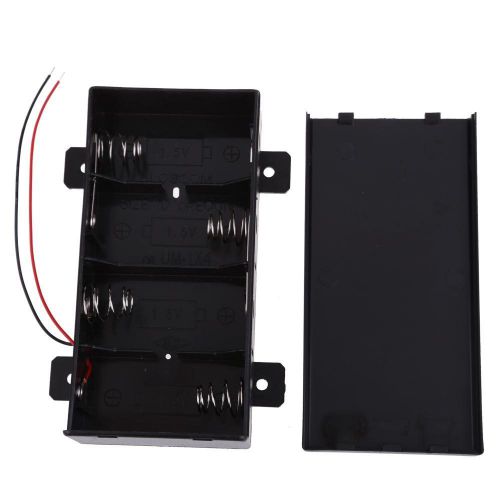 1 Pcs New Plastic 4 D Cell Battery 6V Clip Holder Box Case with 5&#034; Leads Black