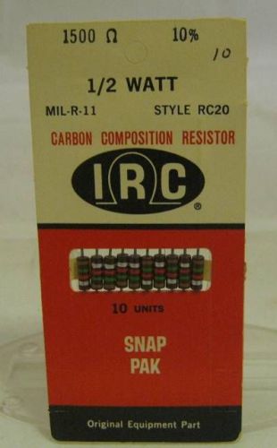 IRC Carbon Composition Resistor 1/2 Watt  1500 OHM MIL-R-11 NOS 10 PK