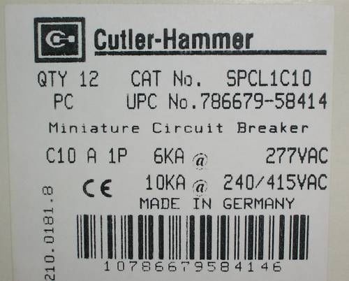 CUTLER HAMMER 10 AMP MINI CIRCUIT BREAKER, SPCL1C10