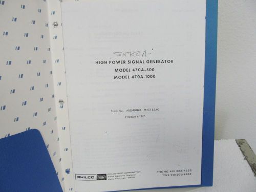 Sierra Electronics 470A-500, 470A-1000 High Power Signal Generator Manual