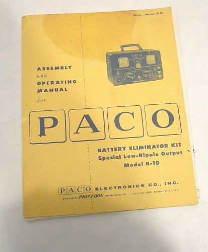Paco B-10 B10 Battery Eliminator Kit Manual Original Vintage plus extras