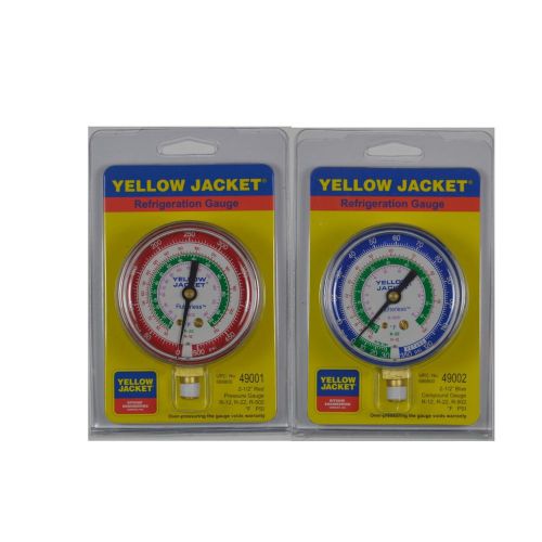 Yellow Jacket 49008 Set of (1) 49001 &amp; (1) 49002 Red/Blue Gauges R-12/22/502 NEW