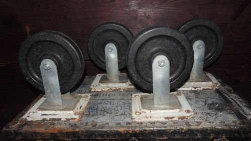Vintage antique metal caster wheels, industrial salvage, steampunk, set of 4 for sale